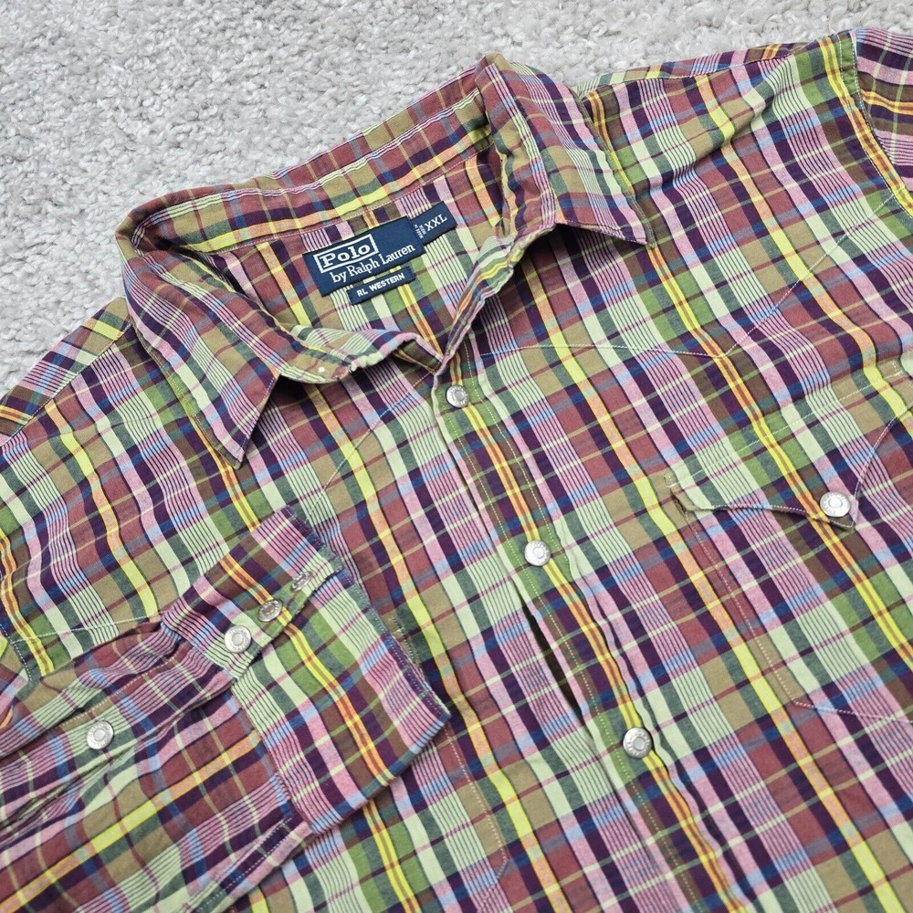 Vintage Polo Ralph Lauren Mens Plaid Western Pearl Snap Shirt Size XXL Cowboy